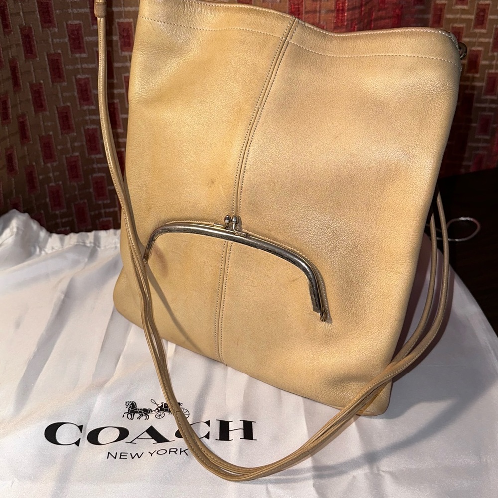 Authentic Vintage Bonnie Cashin slim tote in tan.